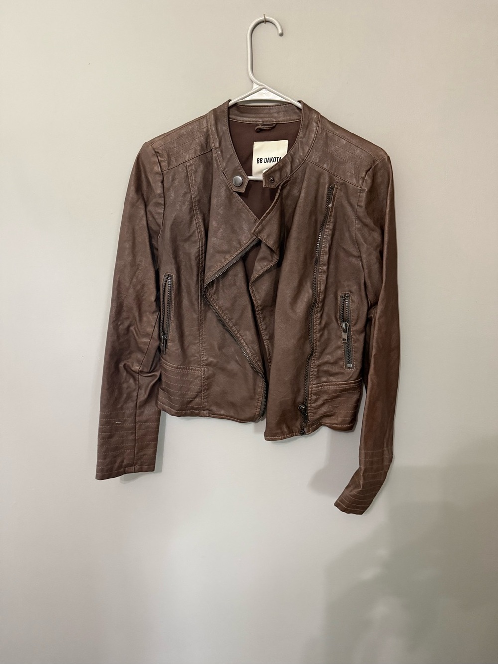 BB Dakota Chocolate Brown Leather Moto Jacket